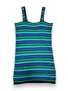 GAP Striped Strappy Crochet Knit Full Lined Teal & Navy Blue Sundress Size M